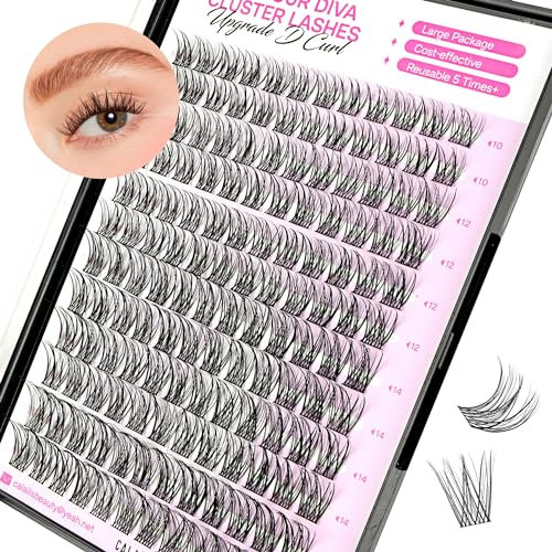 Wimpern Einzeln CALAILIS 144 Pcs DIY Cluster Wimpern D Curl Individuelle Wimpern Extensions Wimpernverlängerung Volume Wimpernbüschel Wimpern zu Hause (DM4,10-16MIX)