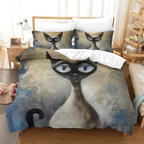 HCXXAOEYP Ägyptische Katze Bettbezug Set Bettwäsche Set Kinderbettwäsche-Set Reißverschluss Mit Kissenbezug Betten Set Für Jugendliche Kinder Schlafzimmer Single(140x200cm)