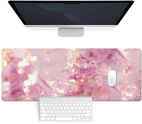 Tapis de souris de jeu, 800 x 300 mm, avec bords cousus, imperméable et antidérapant, pour PC, bureau, travail, jeux, étude, ordinateur portable, améliore la précision et la vitesse (rose)