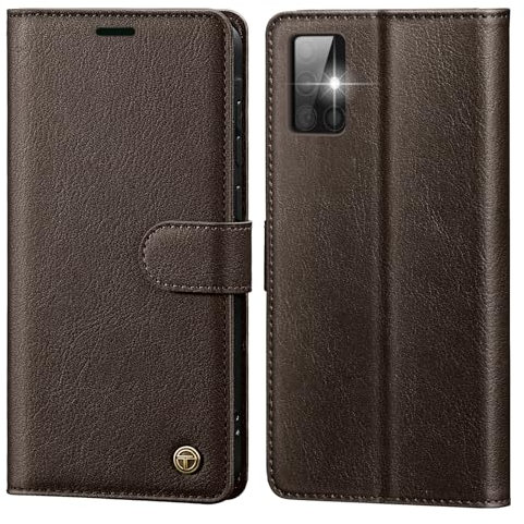 CASBST Handyhülle für Samsung Galaxy A51 4G Hülle, Hochwertig Leder Schutzhülle Klappbar für Samsung A51 Flip Case mit Kartenfach Ständer Magnet Handytasche mit RFID Klapphülle für Galaxy A51 Braun