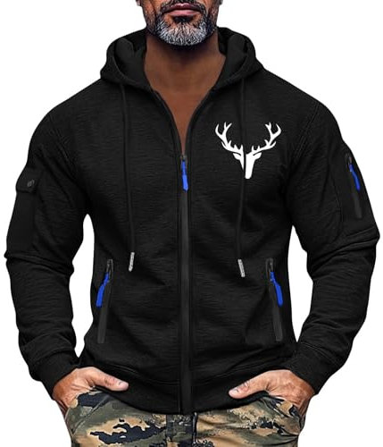 Herren Sweatjacke Hooded mit Reissverschluss Zip Kapuzenjacke Stilvolle Cardigan Herrenjacke Langarm Übergangsjacke Dünne Sportjacke mit Taschen Herbst Winterjacke Hoodie Mantel Coat(Multicolor,XL)
