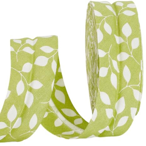 AHANDMAKER 10.94 Yards Doppelt Gefaltetes Schrägband 1.18 Zoll Breites Schrägband Mit Blattmotiv DIY Kleidungszubehör Stoffsaum Quiltbindung Zum Nähen Kunsthandwerk (Gelb Und Grün)