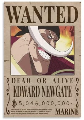 JJXCAC Anime-Poster mit WhiteBeard Wanted Prints, Leinwand, Wandkunst, Ölgemälde, Dekoration, ungerahmt, 61 x 91,4 cm