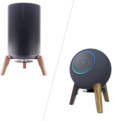 Alloery Wooden Speaker Stand for Sonos Era 100, HomePod 2, Echo 4th Gen, Walnut Wood (Black Walnut Wooden Legs)