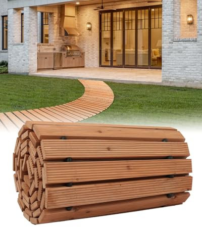VEVOR Sentiero da Giardino in Legno 2,43 m x 43,18 cm Sentiero da Giardino Curvo Antiscivolo, Passerella Svolgibile in Cedro con Collegamento in Fune Metallica Prato, Festa di Matrimonio in Cortile