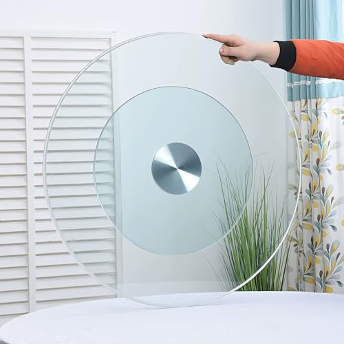 Lazy Susan Piatto Girevole per Tavolo Da Pranzo, Vassoio Girevole Rotondo In Vetro Temperato Piatto Di Servizio Centrotavola Rotazione Liscia A 360°(60cm/24inch)