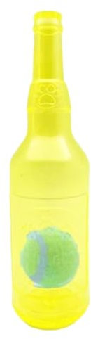 Bamberg Dog Toy Water Bottle Cruncher Chew Bottle Toys for Dogs Plastic Water Bottle Chew Toys for Dogs with Ball Yellow