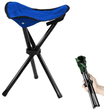 Outdoor Tripod Stool Portable Foldable Small 3-Legged Canvas Chair for Hiking Camping Fishing Picnic Beach BBQ Travel Backpacking Garden Seat (Blue)
