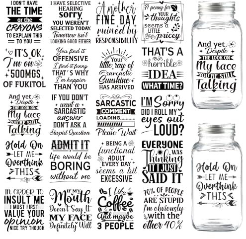 UV DTF Cup Wrap Sticker - 20 Sheets Funny Humorous Transfer Stickers for Funny Quotes UV DTF Cup Wraps for 16 oz Glass Waterproof Rub on Transfer Mobile Phone Case DIY Crafts