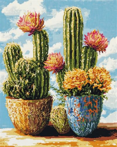 Kreuzstich Set Vorgedruckt Bunter Kaktus 40X50Cm Stickvorlagen Stickbilder Vorgedruckt Kreuzstich Stickpackungen Stickpackung Cross Stitch Embroidery Kit Stickset Sticken Set Erwachsene Anfä