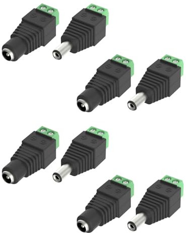 KEMUZ Set di 4 paia di connettori DC 5,5 mm x 2,1 mm maschio e femmina per sistemi di alimentazione 12V-36V, ideali per telecamere di sicurezza CCTV, DVR e strisce LED