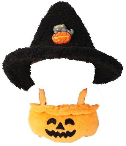 Mikovivi 2 Stück 17cm Puppenkleidung Halloween Set, Strick Orange & Schwarz Kürbis-Outfit + Halloween Mütze Puppenzubehör zur Dekoration & Präsentation