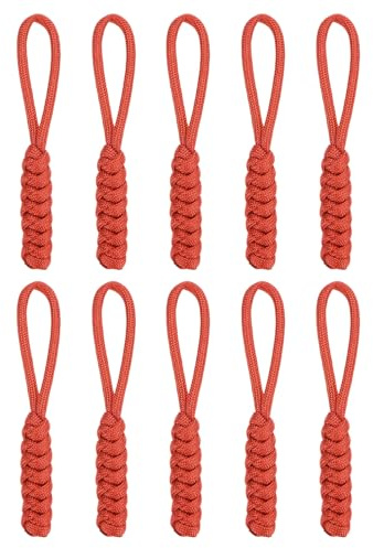 TIXIPEM 10PCS Zipper Pull Replacement Woven Paracord Extender, Red | Pull Tab, Use for Luggage Backpack Jacket