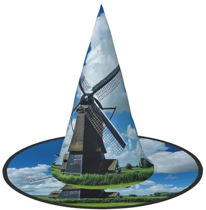 YKJJFVZ Windmill Blue Print Trendy Witch Hat,Creative Party Hats,Perfect For Creative And Spooky Costumes