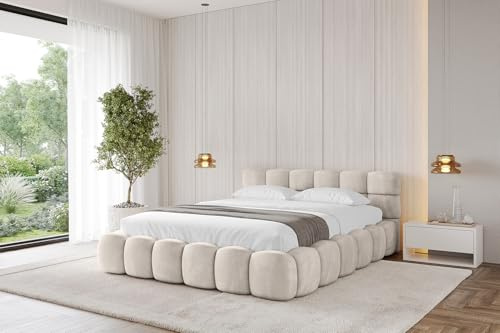 ALTDECOR Polsterbett ohne Matratze Leya-v1 200x200 - Beige | Polsterbett mit Bettkasten und Lattenrost, Bett mit Kopfteil, Boxbett , Doppelbett mit Stauraum