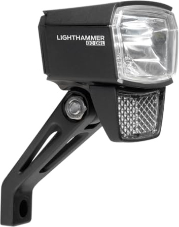 TRELOCK LS 830-T Lighthammer 80 Lux E-Bike 6-12V Fahrradlicht – Tagfahrlicht-Modus – Inklusive Gabelhalterung ZL 410 – StVZO zugelassen