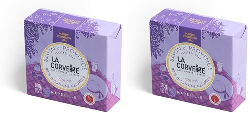 La Corvette – Jabón Estival Violeta – 100 g – Provenza 100 % vegetal – Fabricado en Marsella (Paquete de 2)