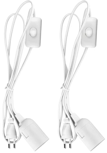 QEAS 2 Pièces Douille E27 avec Interrupteur et Prise, Comprend une Douille E27 Câble d'Alimentation 1.8m Blanc pour Lustre et Lampe Suspendue, Idéal Décoration Intérieur, DIY