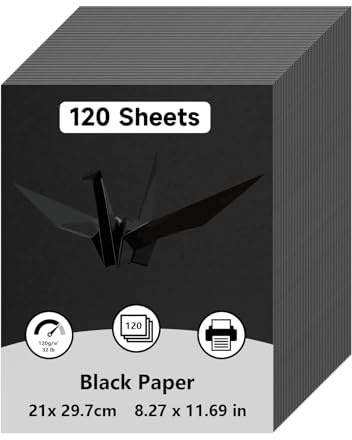 LONGERSIZHAN 120Stück Kartonpapier A4 Schwarz, druckerpapier 120g, für DIY | Dickes Kartonpapier A4 für Fotoalben, Menükarten und Scrapbooking. Ideal zum Basteln und Drucken.