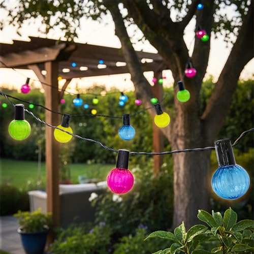 Spetebo LED Solar Lichterkette, bunt, 20 geriffelte Glühbirnen, 570 cm | Retro-Design, Outdoor geeignet, Garten Dekobeleuchtung, Party Beleuchtung, Stimmungslicht