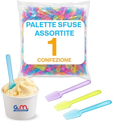 GM 640 Palette Gelato Riutilizzabili Colori Assortiti 10 cm, Non Imbustate, Palettine per Gelato, Granita, Dessert e Yogurt, 1 Busta