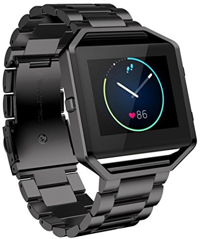 AISPORTS Compatible avec Fitbit Blaze Bracelet avec Cadre Femme Homme, Fitbit Blaze Bracelet en Acier Inoxydable Réglable en Métal Solide Bracelet de Remplacement pour Fitbit Blaze Montre Intelligente