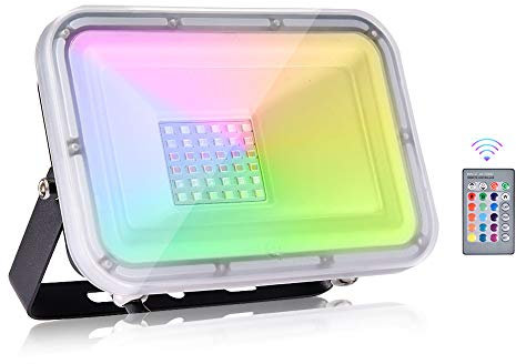 Viugreum RGB Strahler 30W, Led Fluter RGB mit Fernbedienung, 16 Farben 4 Modi Led Flutlicht, IP67 Wasserdicht Außenstrahler für Garten, Weihnachten, Party Deko, Innen