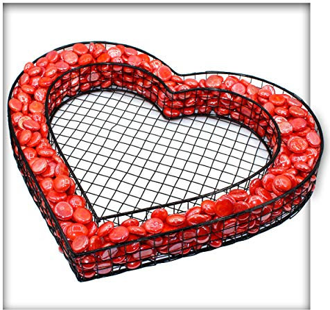 Kieskönig Herz Gitter Grabschmuck Pflanzschale Friedhof Grabdeko mit Opaken Glasnuggets Rot