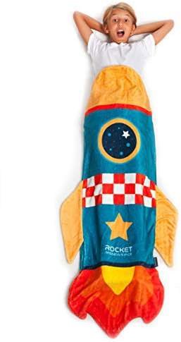 Kanguru Decke, weiche Schlafsackdecke in Weltraumraketenform, tragbare Kuscheldecke zum Hineinschlüpfen, mit Farben und Form eines Space Shuttles, Geschenkidee für Kinder zu Weihnachten Geburtstag