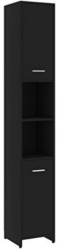 vidaXL Badezimmerschrank mit 6 Fächern 2 Türen Badschrank Badregal Badmöbel Schrank Badezimmer Regal Hochschrank Schwarz 30x30x183,5cm Holzwerkstoff