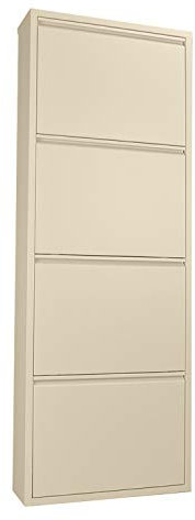 Betten-ABC Amelie – Moderner Schuhschrank, Platzsparend & Robust, Pflegeleichtes Metall, Kratzfest, Montiert geliefert, Farbe: Creme, Größe: Vier Klappen