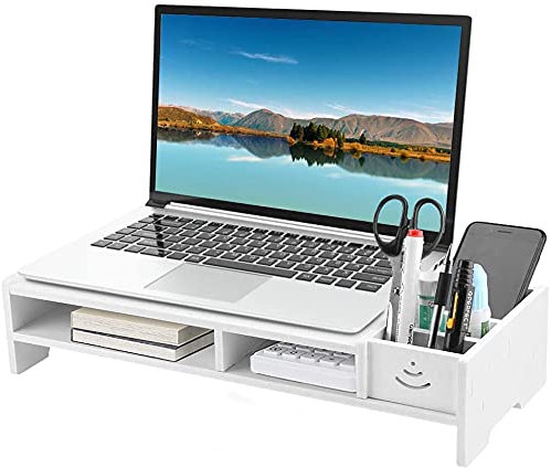 Ejoyous Monitorständer Monitor Riser, Desktop Riser Laptopständer mit Trennregal für Office Home Table Storage Shelf Weiß
