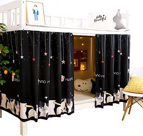 Teanea Untere Etagenbett-Vorhänge, Sichtschutz, Stoff, Unterbettvorhänge für niedriges Hochbett, Doppelbett, 2 Paneele, schwarze Katze