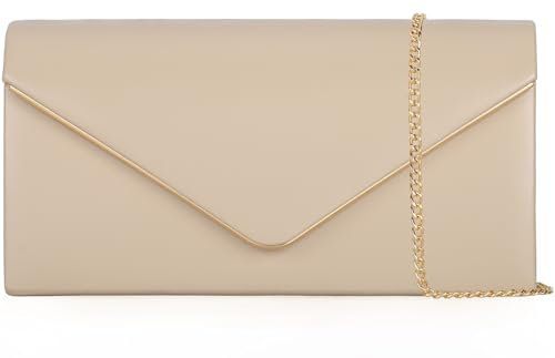 Clutch aus veganem Leder, klassisch, elegant, faltbar, Abendhandtasche, Nude Beige, Medium