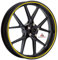 Autodomy Motorrad Felgenaufkleber Komplettset für 2 Räder 15 bis 19 Zoll | Felgen Aufkleber Motorrad Tuning Circular Sport Design | Felgenaufkleber Motorrad Racing Design (Gelb, Breite 7 mm)