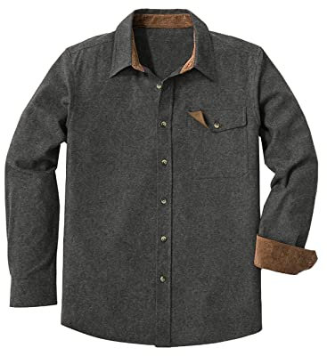 Meilicloth Flanellhemd Herren Kariert Einfarbig Baumwolle Langarm Casual Flanellhemden Western Karohemd Mit Brusttasche Regular Fit Dunkelgrau XL