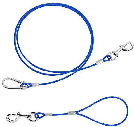 Acxilexy Cable de Amarre para Perros, 1.5m+0.5m de Acero Resistente Con Asa Acolchada, para Perros Medianos Pequeños y Grandes