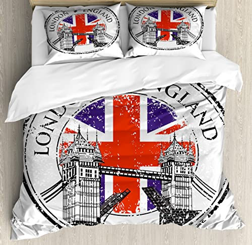 NDXRWDZR Bettwäsche 135x200 London, England Bettwäsche-Set mit Reißverschluss Schließung Bettbezug für Kinder Mädchen Weicher Atmungsaktive Mikrofaser Bettwäsche + 2 Kopfkissenbezug 80x80 cm