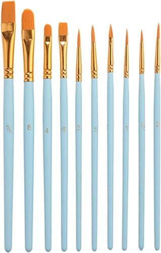 Nylon Paint Brushes (10 Pcs), Acrylic Gouache Oil Paint Brush Set, Oil Painting for Beginners, Artists (Blue)