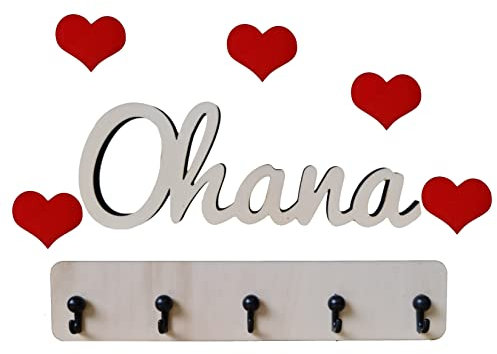 Schlüsselanhänger für die Wand, Schlüsselanhänger, Schlüsselanhänger, Ohana mit Herzen, mit Haken, für Eingangsbereich, Küche, Garage, organisiert Hausschlüssel für Auto, Fahrzeuge, Vintage