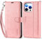 TUCCH Flip Case for iPhone 15 Pro Max (6.7) 2023, PU Leather Wallet Foldable Cover with Wrist Strap, RFID Blocking, Card Slots, Shockproof TPU, Viewing Stand, Magnetic Folio for Women Men, Pink