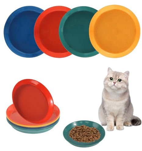 8 Stück Katzennapf Futternapf Katze Runden Katzen Futternapf Bunt Flache Katzennäpfe Plastik Katzenfutter Napf Set Katzen Zubehör Napf für Futter und Wasser
