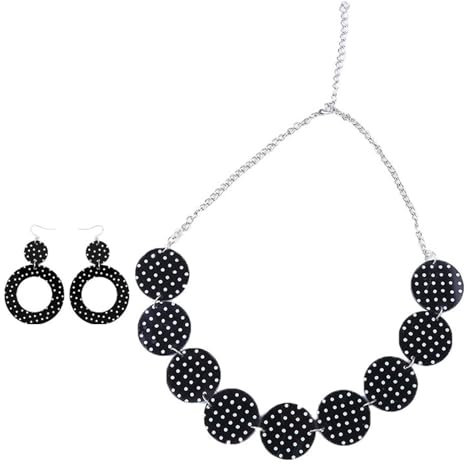 Baoblaze 50er-Jahre-Themen-Ohrringe und Halsketten-Set, weiße und Schwarze Gepunktete Ohrringe, Kostüme, Accessoires, Damen-Schmuckset für Cosplay, Schwarz