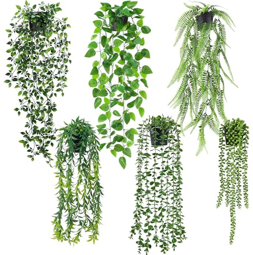 Der Rose 6Pcs Fake Hanging Plants Artificial Vines for Bathroom Shelf Decor