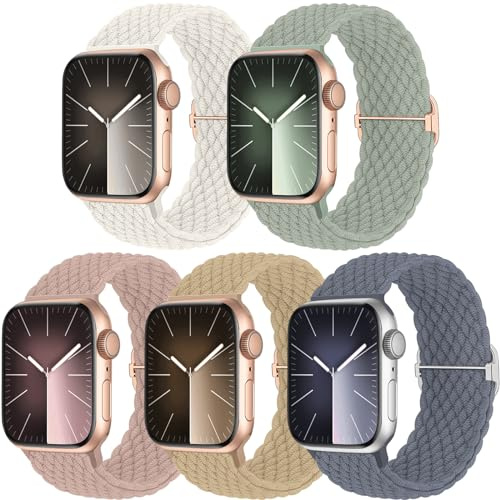 chinbersky 5 Stück Geflochtene Armband Kompatibel mit Apple Watch Armband 38mm 40mm 41mm 42mm 44mm 45mm 46mm 49mm,Verstellbares Nylon Stoff Band für iWatch Ultra Series 11/10/9/8/7/6/5/4/3/2/1/SE