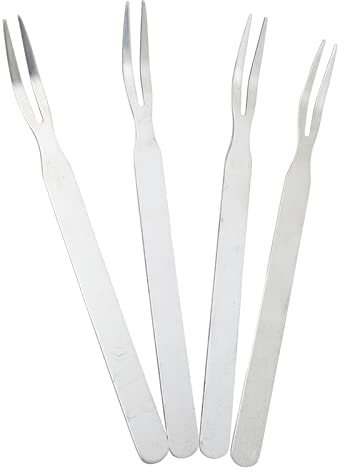 BORDSTRACT Lot De 4 Fourchettes à Rôtir à Viande, Fourchettes à Viande pour Barbecue à Deux Dents, Grande Fourchette Incurvée en Acier Inoxydable pour Barbecue, Grillades, Cuisine, Rôtissage