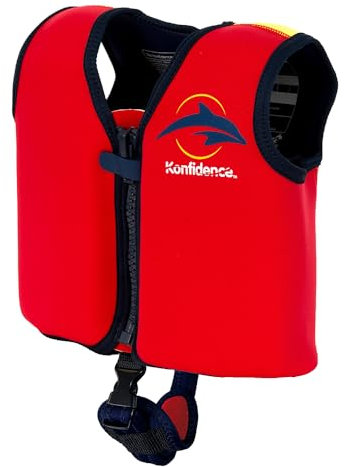 Konfidence Schwimmweste – Premium Schwimmjacke mit abnehmbarem Sicherheitsgurt für Kinder | Einstellbarer Auftrieb | CE-konform | Von Schwimmschulen empfohlen (Classic Red, Large)