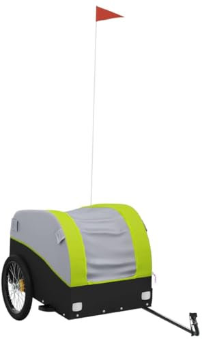 vidaXL Lastenanhänger für Fahrrad, Fahrradanhänger mit Deichsel Flagge, Transportanhänger Maximale Belastbarkeit 45 kg, Anhänger Fahrradwagen, Schwarz Grün Eisen