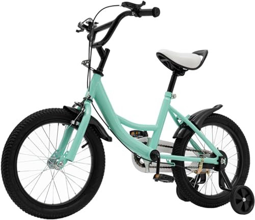 HauTour Kinderfahrrad, 16 Zoll Kinderfahrrad Höhenverstellbar Kinderfahrrad mit Hilfsrad 5-6 Jahre Leichtes Schnellmontagerad Für Jungen und Mädchen