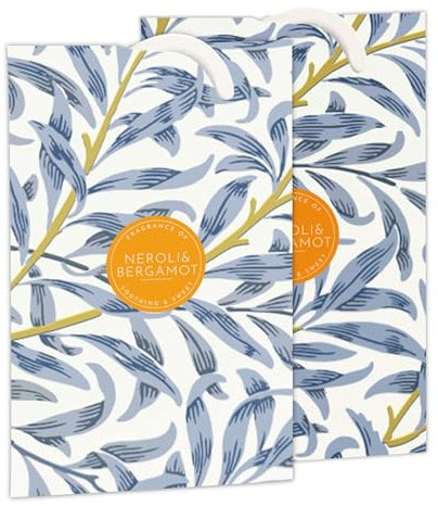 The Master Herbalist NEROLI & BERGAMOT Scented Wardrobe Freshener in a WILLIAM MORRIS Inspired WILLOW Design | Contains Essential Oils | PACK OF 2 | Made in the UK.